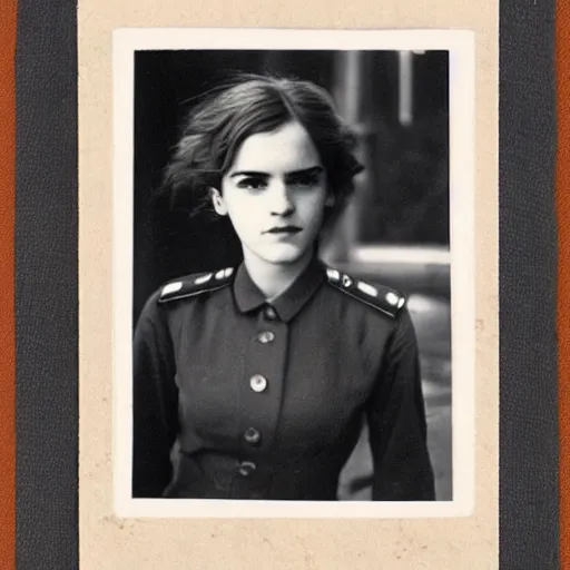 Image similar to photograph of soviet chekist comrade emma watson, vintage revolution photograph, famous photo