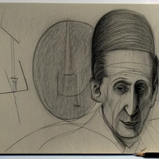 Image similar to an unfinished drawing of Marcel Duchamp