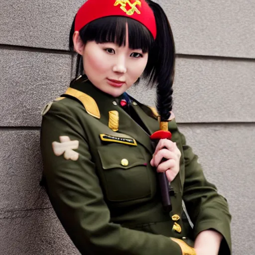 Image similar to Chinese woman, double pigtails, eyepatch, military uniform