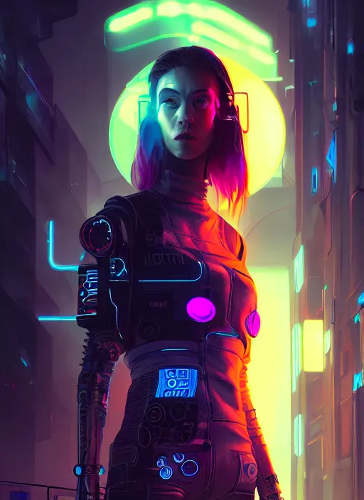 Image similar to portrait of brin, cyberpunk woman with cool techwear clothing, intricate, harsh neon lights, highly detailed, digital painting, artstation, concept art, smooth, sharp focus, illustration, art by wlop, mars ravelo and greg rutkowski