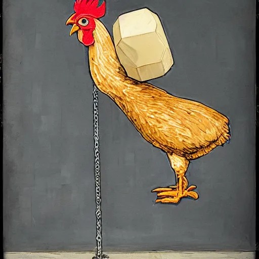 Prompt: a chicken lifting weights