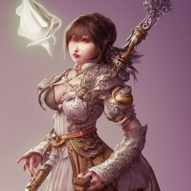 Image similar to studio portrait of neutral good colorful female cleric bard healer as absurdly beautiful, elegant, young sensual gravure idol, ultrafine hyperrealistic detailed face illustration by kim jung gi, irakli nadar, intricate linework, sharp focus, bright colors, matte, octopath traveler, final fantasy, unreal engine highly rendered, global illumination, radiant light, intricate environment