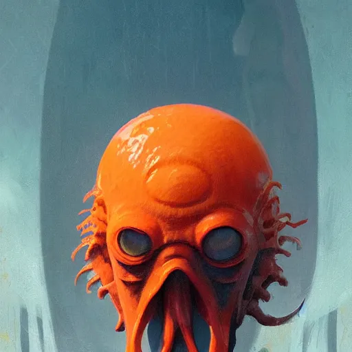 Prompt: portrait of orange cthulhu by greg rutkowski in the style of moebius