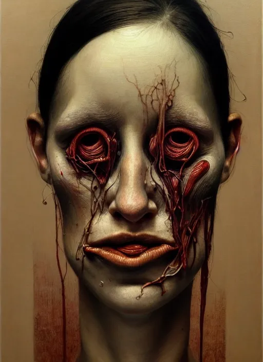 Image similar to there is ugliness in beauty, but there is also beauty in ugliness detailed portrait painting inspired by beksinski and alex gray, accurate anatomy by jenny saville, edward hopper trending on artstation. 8 k