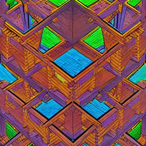 Image similar to colored digital art, by m. c. escher