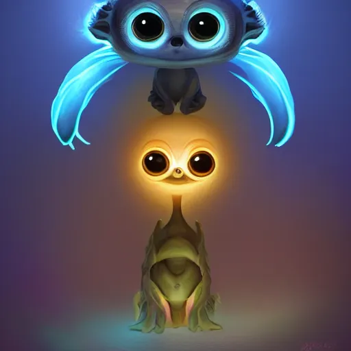 Image similar to adorable glowing creature, trending on artstation, cute, big eyes, matte painting, concept art