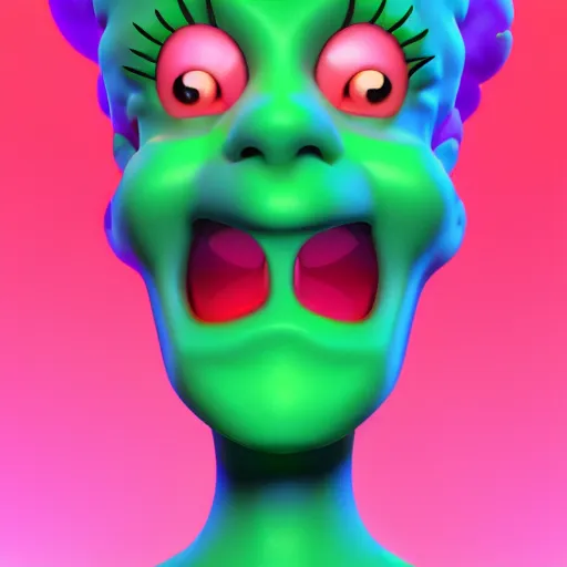 Prompt: [ lisa simpson ]!! [ 3 d render ]!!, zbrush, zbrush contest winner, closeup!, award winning, 4 k render, neon lighting, bioluminescent colors, portrait!!!