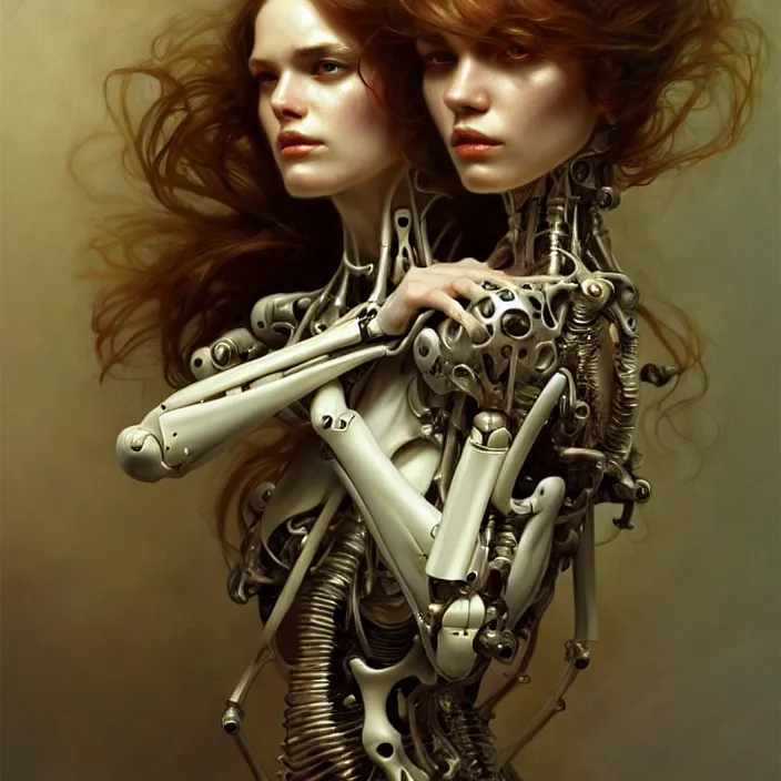 Image similar to bone cyborg, diffuse lighting, fantasy, intricate, elegant, highly detailed, lifelike, photorealistic, digital painting, artstation, illustration, concept art, smooth, sharp focus, art by john collier and albert aublet and krenz cushart and artem demura and alphonse mucha