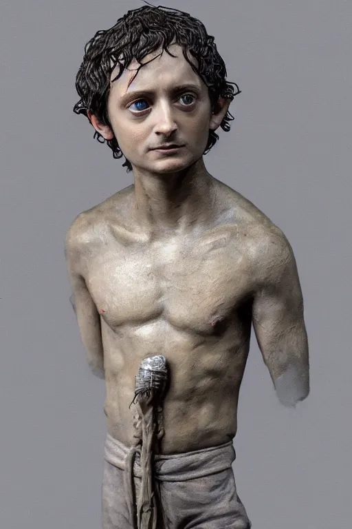 Prompt: tribute sculpture of elijah wood as frodo, oil on canvas, intricate, 8 k highly professionally detailed, hdr, cgsociety