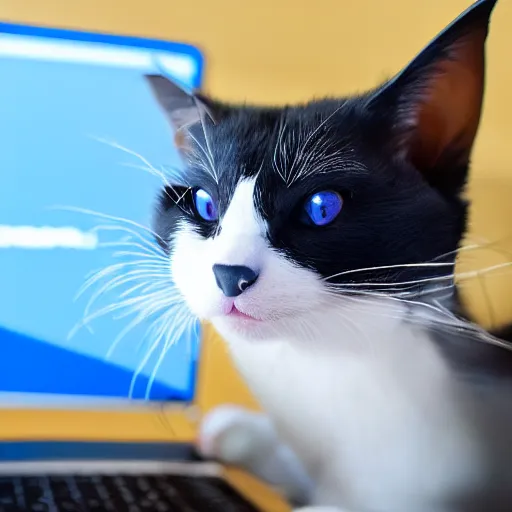 Image similar to A blue and black catbat playing computer games.