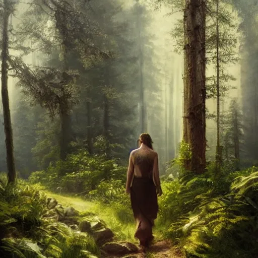 Image similar to most epic landscape, epic cinematic hyperrealism masterpiece. realistic poster with shaded lighting by craig mallismo, artgerm, jeremy lipkin and michael garmash, unreal engine, radiant light, detailed and complex environment, digital art, art station trends, environmental portrait, low angle, 3 5 mm, forest path, misty