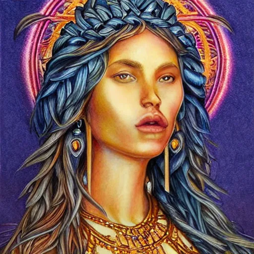 Image similar to Colored pencil art on paper, Goddess Gaia Portrait, highly detailed, artstation, MasterPiece, Award-Winning, Caran d'Ache Luminance