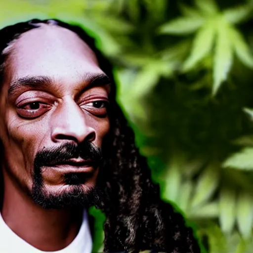 Image similar to snoop dogg but his eyes are replaced with weed buds soft portrait photography by jonathan zawada