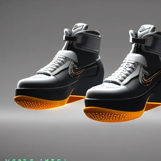 Image similar to nike airforce from cyberpunk 2 0 7 7, 3 d, ultra - realistic