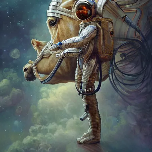 Prompt: astronaut, carrying a horse on his shoulders, industrial sci - fi, by mandy jurgens, ernst haeckel, james jean