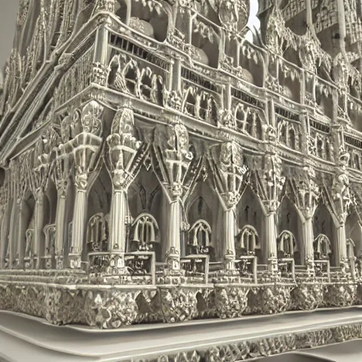 Image similar to a photo - real delicate ivory sculpture of an ornate detailed cathedral populated by mandelbrot fractals, micro detail, unreal engine, backlit lighting, octane renderer, catholicpunk, colorful, physically based rendering, carved soap, trending on cgsociety