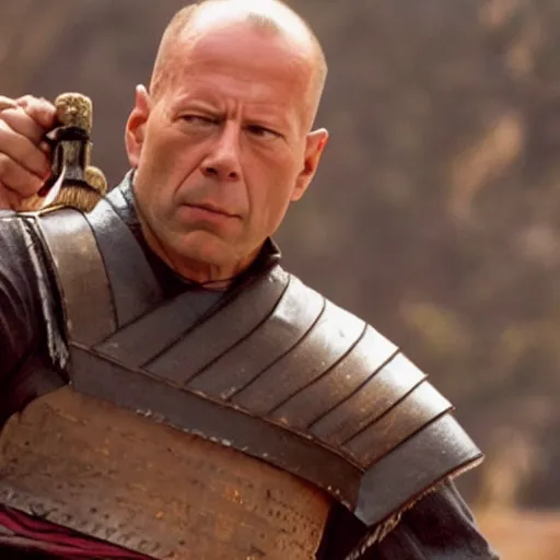 Prompt: an film still of bruce willis as samurai, cinematic, dramatic action