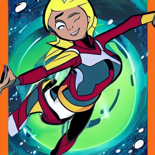 Prompt: Gwen from Ben10 flying in space