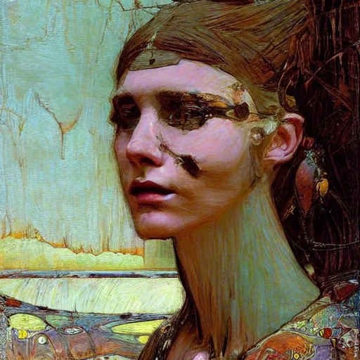 Prompt: mandelbulb portrait of a beautiful woman by gil elvgen, john william waterhouse