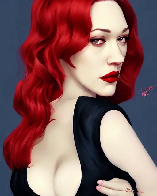 Image similar to kat dennings christina hendricks jennifer tilly, in a dress, by wlop and ilya kuvshinov and artgerm, gorgeous beautiful, stunning, deviant, arrogant