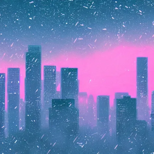 Image similar to synthwave, snowstorm, city