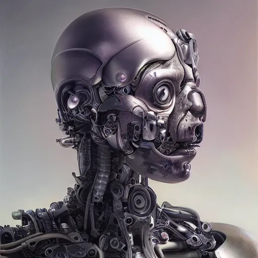 Image similar to ultra detailed, 4 k portrait of a cyborg by rachel ruysch