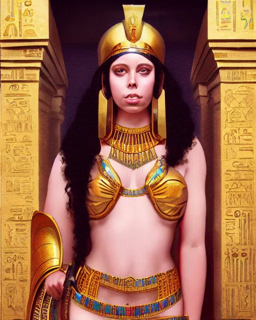 Image similar to Gianna Michaels as a beautiful egyptian princess, gorgeous, portrait, Symmetrical, powerful, intricate, beautiful, masterpiece, elegant, volumetric lighting, highly detailed, artstation, sharp focus, no cropping, illustration, Jean-Leon Gerome , ruan jia