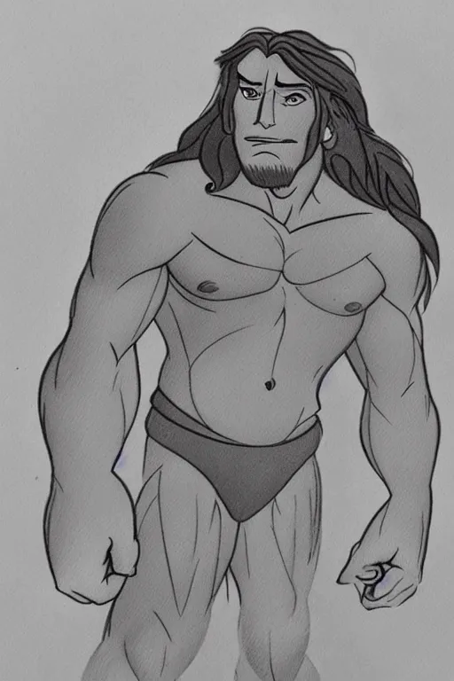 Image similar to disney's tarzan, solo portrait, very detailed, traditional animation 🖌🎥