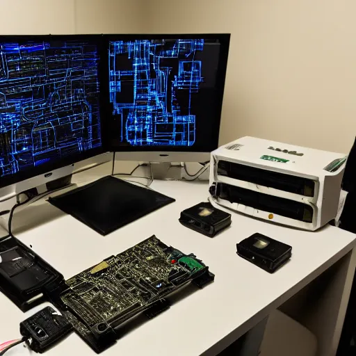 Image similar to big computer, wired up to circuit boards