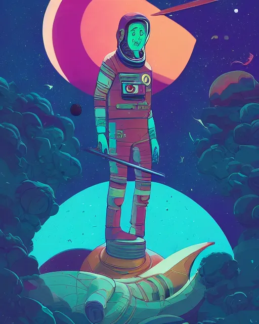 Image similar to wide shoot portrait of ethereal cosmonaut lie relaxed on a crescent moon between the stars and the planets in outer space, cosmonaut post grunge concept art,high detail,4k, trending on artstation by josan gonzalez, wlop, dan mumford and tyler edlin