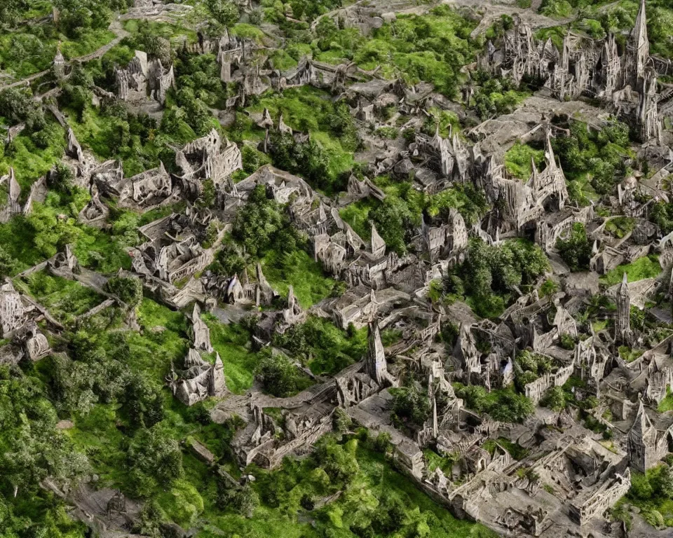 Image similar to medieval elven city, built into trees and stone