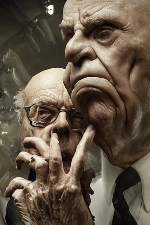 Image similar to !!! rupert murdoch!!! with!! a million eyes!!, photorealistic, cinematic lighting, highly detailed, very intricate, by guillermo del toro and hr giger