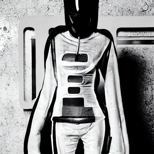 Prompt: fashion photography of an extraterrestrial model, wearing futuristic hip - hop streetwear fashion, inside berghain, berlin fashion, futuristic fashion, dark minimal outfit, photo 3 5 mm leica, hyperdetail, berghain, 8 k, very detailed, photo by nick knight