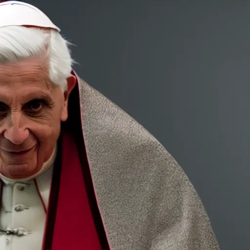 Image similar to pope benedict wearing sith cloak as chancelor palpatine in star wars episode 3, 8 k resolution, cinematic lighting, anatomically correct