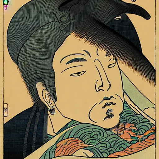 Image similar to U-God rapping, portrait, style of ancient text, hokusai