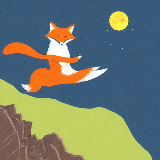 Image similar to a fox riding on an open tome flying through a fantasy cavern