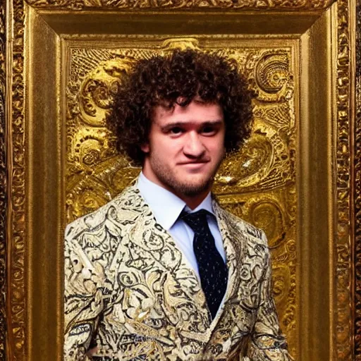 Prompt: Ben Askren, wearing an ornate suit, intricate painting, highly detailed