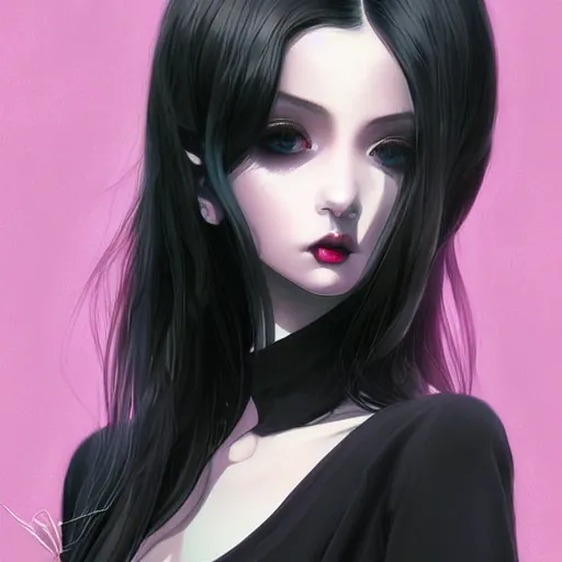 Prompt: cute beautiful goth gf e-girl, elegant, 2d, ultra highly detailed, digital painting, smooth, sharp focus, artstation, pixiv, pastel colors, art by Ilya Kuvshinov