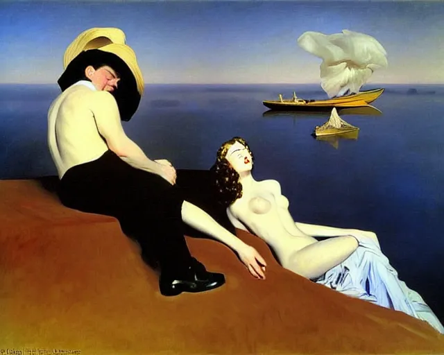 Image similar to painting by John Singer Sargent, Magritte, Salvador Dali, Magritte, Salvador Dali, and John Singer Sargent