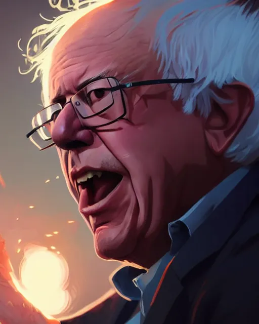 Image similar to bernie sanders as a league of legends champion, medium shot close up, details, sharp focus, illustration, by jordan grimmer and greg rutkowski, trending artstation, digital art