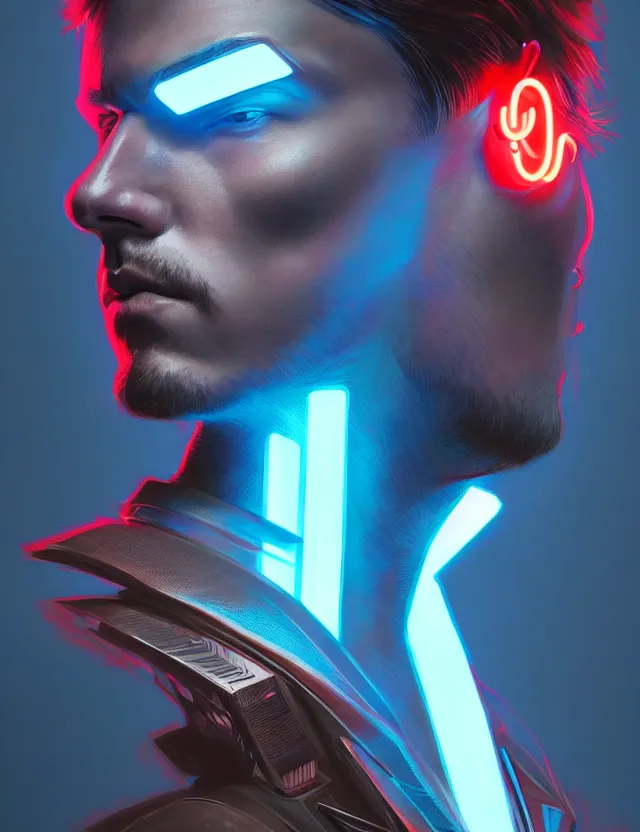 Prompt: portrait of male humanoid, intricate, masculine, cyber neon lighting, highly detailed, digital photography, artstation, stylish pose, concept art, smooth, sharp focus, illustration, art by artgerm and greg rutkowski