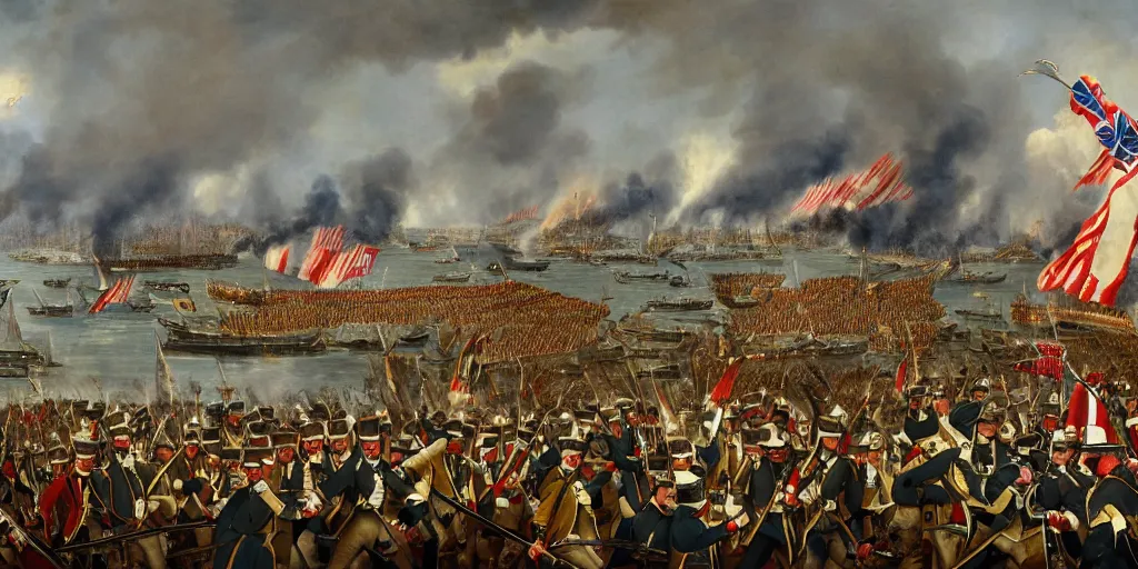 Prompt: Battle of 1812 in the style of a Panorama