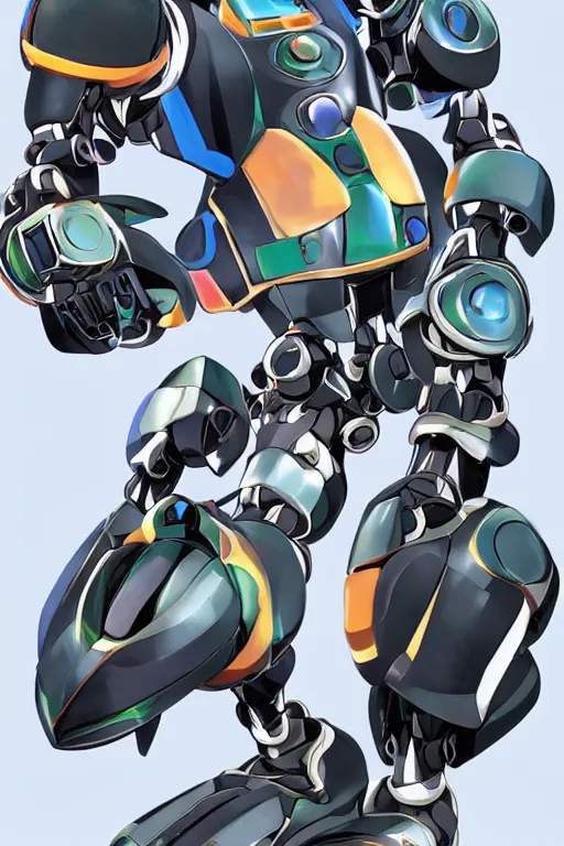 Image similar to a humanoid beetle robot with big mechanical fists, inafune design, official mmx concept scarab reploid