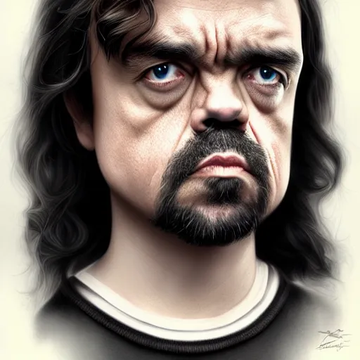 Image similar to peter dinklage as wednesday addams, digital painting, extremely detailed, 4 k, intricate, brush strokes, mark arian, artgerm, bastien lecouffe - deharme