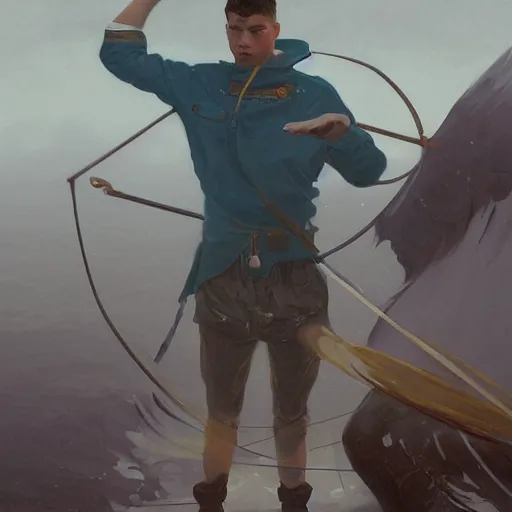 Image similar to finn from adventure time in a portrait of a sailor, highly detailed, intricate, digital painting, artstation, sharp focus, illustration, art by jakub rozalski, greg rutkowski, artgerm, tan zi and ayanamikodon and alphonse mucha and wlop