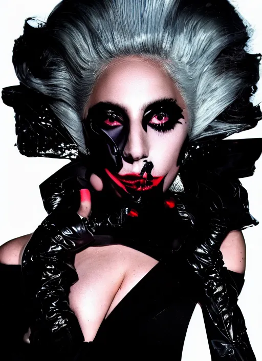 Image similar to lady gaga by nick knight, born this way, born this way album, black outfit, black lipstick, red weapon 8 k s 3 5, cooke anamorphic / i lenses, highly detailed, cinematic lighting