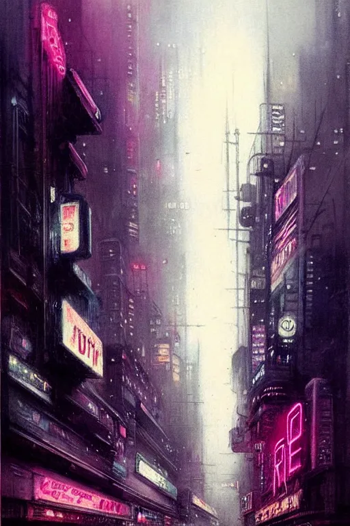 Image similar to ( ( ( ( ( 1 9 5 0 s retro blade runner city night scene with neon. muted colors. ) ) ) ) ) by jean - baptiste monge!!!!!!!!!!!!!!!!!!!!!!!!!!!!!!