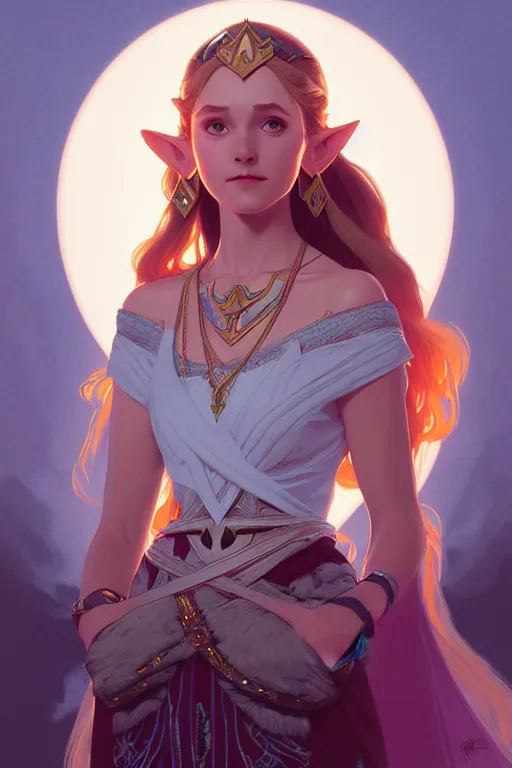 Image similar to a portrait of princess zelda, fantasy, sharp focus, intricate, elegant, digital painting, artstation, matte, highly detailed, concept art, illustration, ambient lighting, art by ilya kuvshinov, artgerm, alphonse mucha, and greg rutkowski