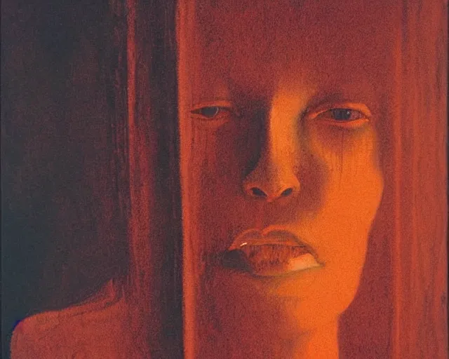 Image similar to by francis bacon, beksinski, mystical redscale photography evocative, expressionism. kat dennings uma thurman christina hendricks tilda swinton