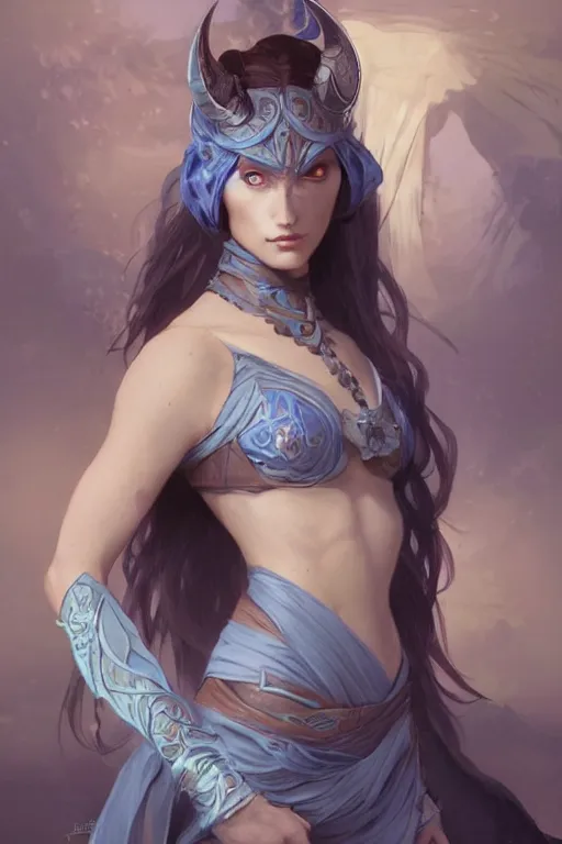 Prompt: a beautiful blue tiefling, dnd, face, fantasy, intricate, elegant, highly detailed, digital painting, artstation, concept art, smooth, sharp focus, illustration, art by artgerm and greg rutkowski and alphonse mucha